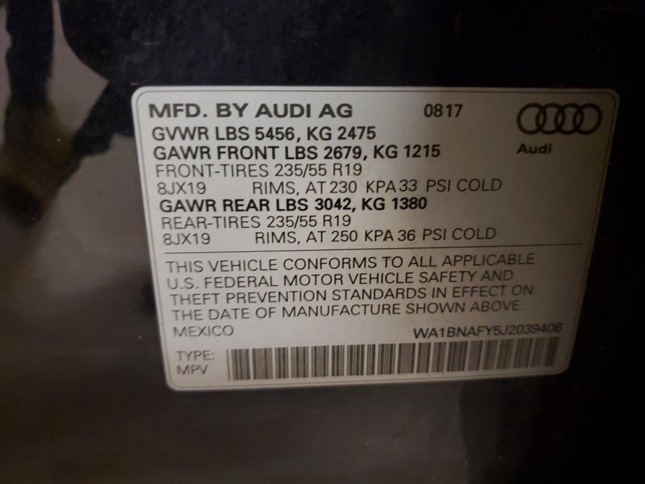 WA1BNAFY5J2039406 2018 Audi Q5 Premium Plus