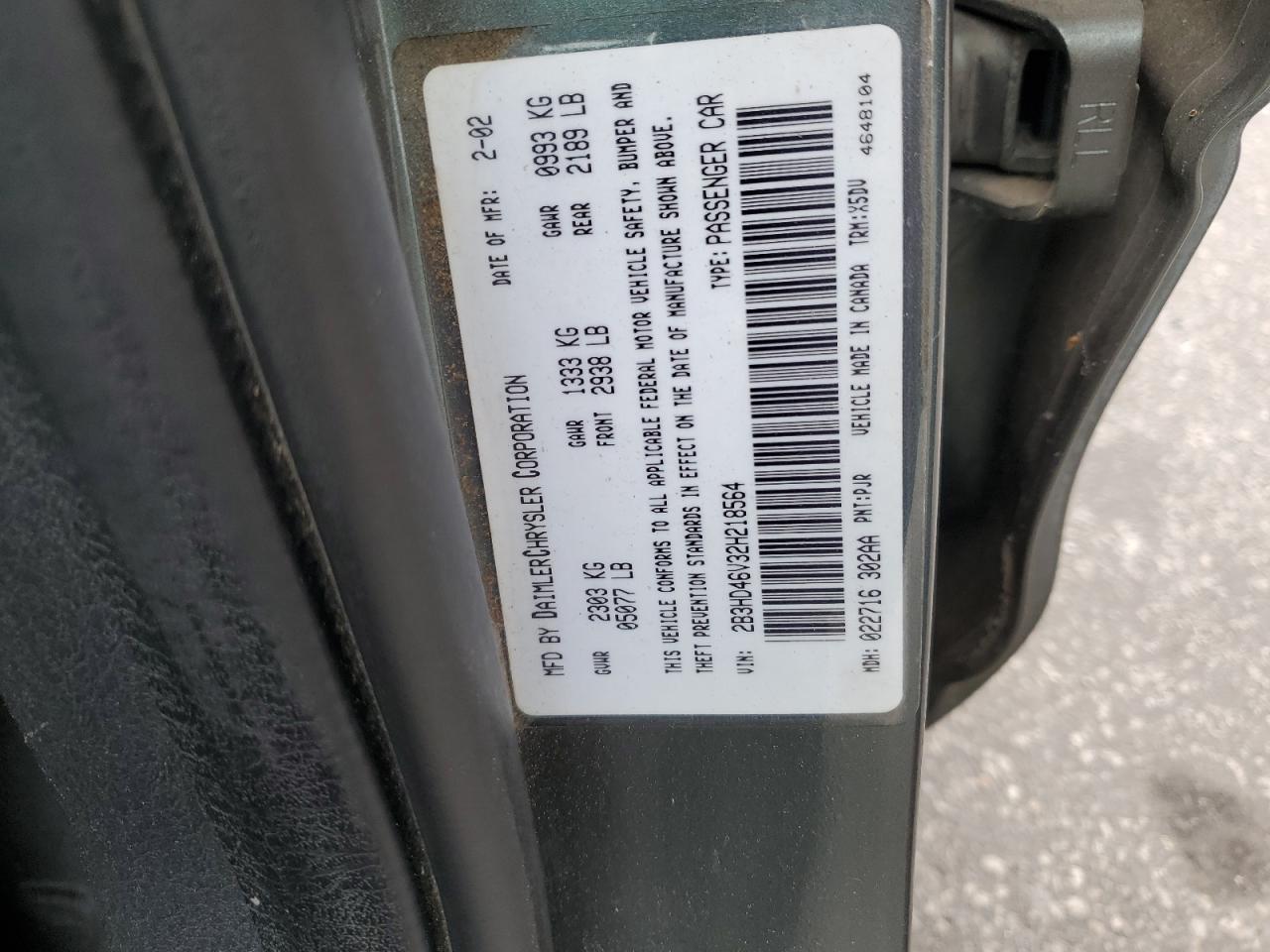 2B3HD46V32H218564 2002 Dodge Intrepid Se