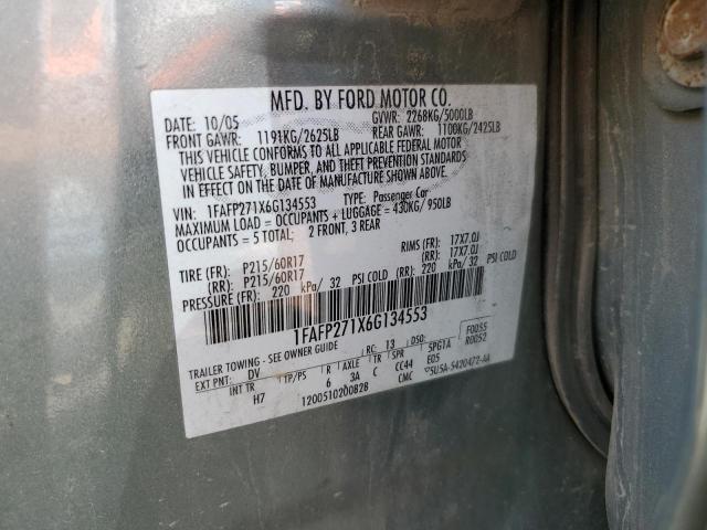 2006 Ford Five Hundred Sel VIN: 1FAFP271X6G134553 Lot: 61712744