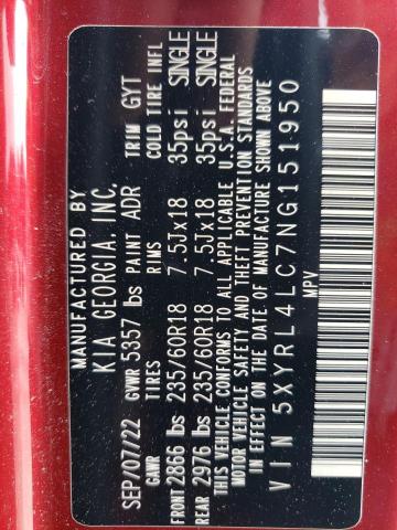 2022 Kia Sorento S VIN: 5XYRL4LC7NG151950 Lot: 62726384