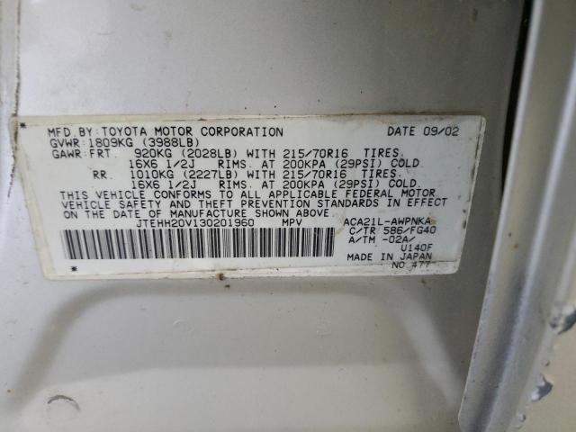 2003 Toyota Rav4 VIN: JTEHH20V130201960 Lot: 62144834