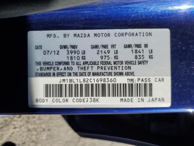 2012 Mazda 3 I VIN: JM1BL1L82C1698360 Lot: 61882984