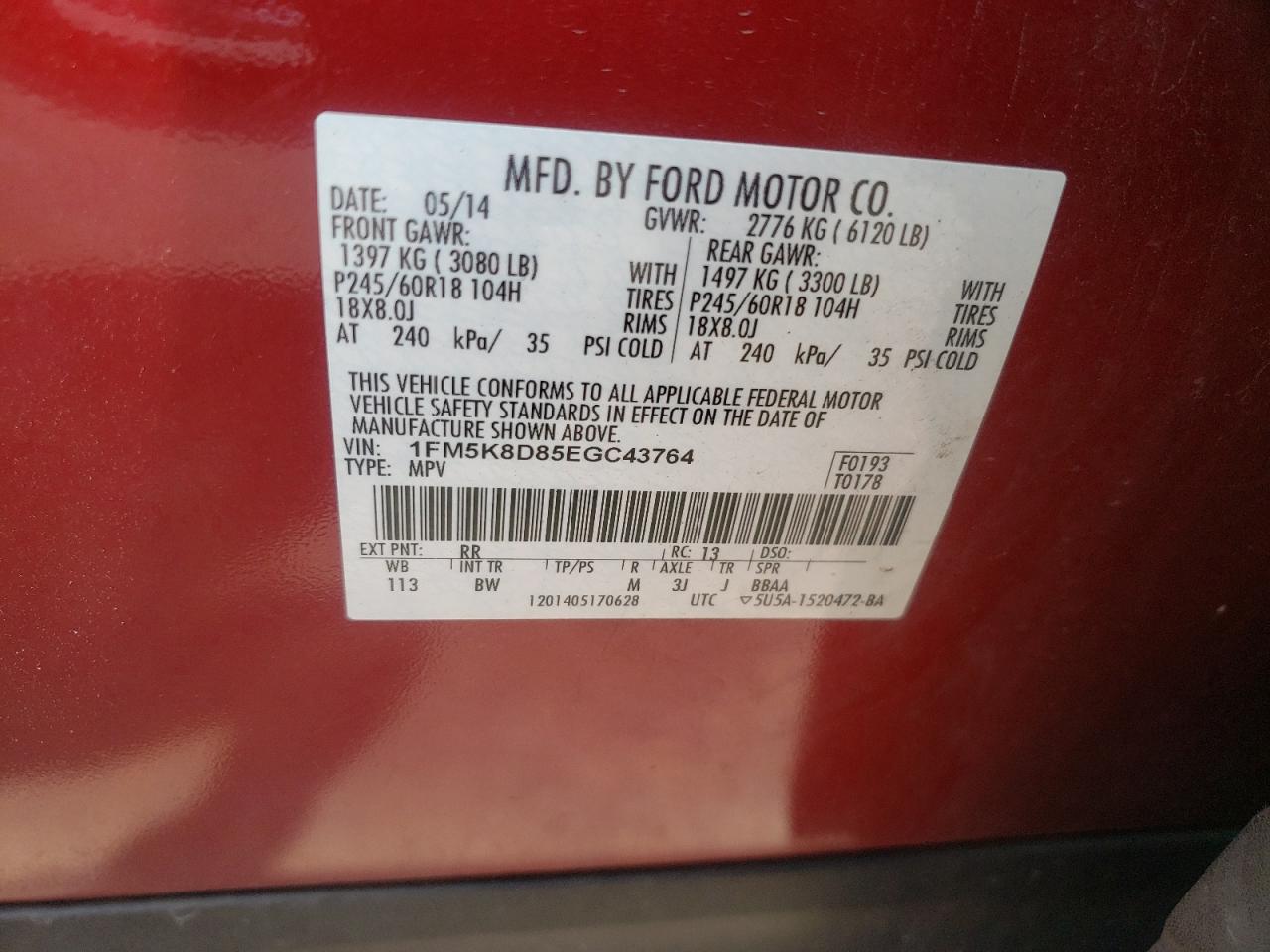 1FM5K8D85EGC43764 2014 Ford Explorer Xlt 1FM5K8D85EGC43764 2014 Ford Explorer Xlt
