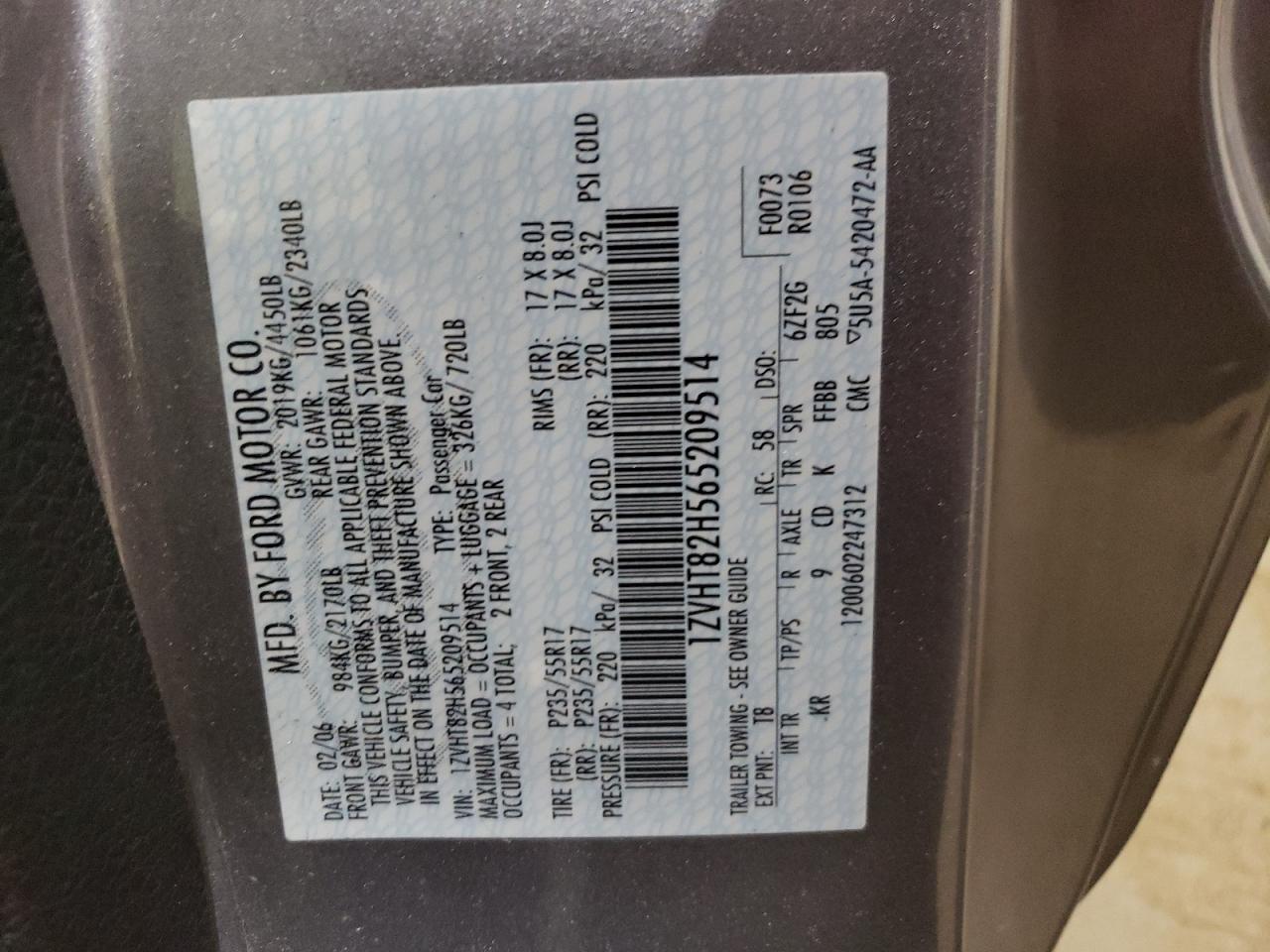 1ZVHT82H565209514 2006 Ford Mustang Gt