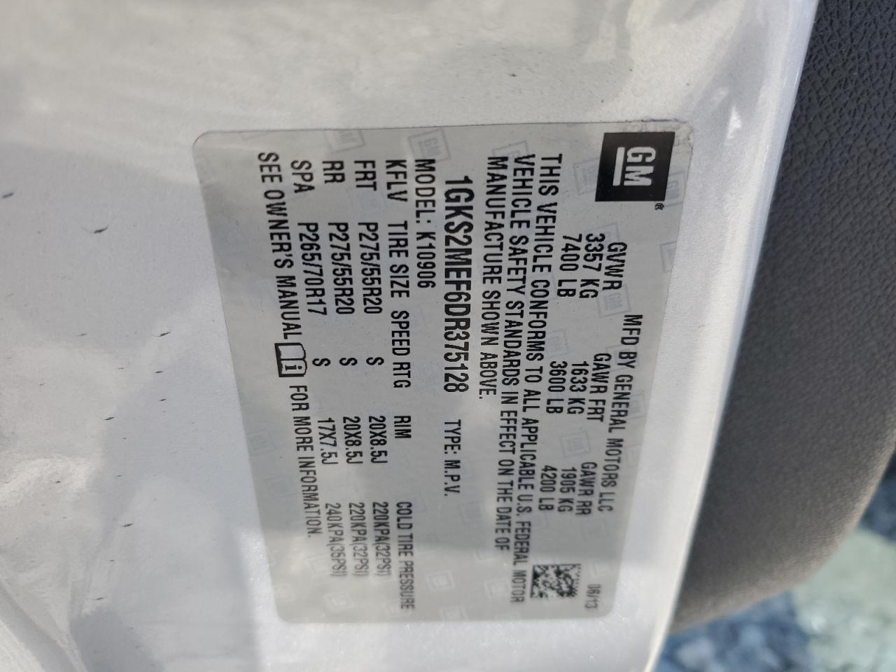 1GKS2MEF6DR375128 2013 GMC Yukon Xl Denali