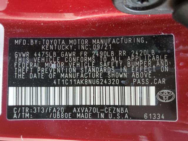 VIN 4T1C11AK8NU624320 2022 Toyota Camry, LE no.13