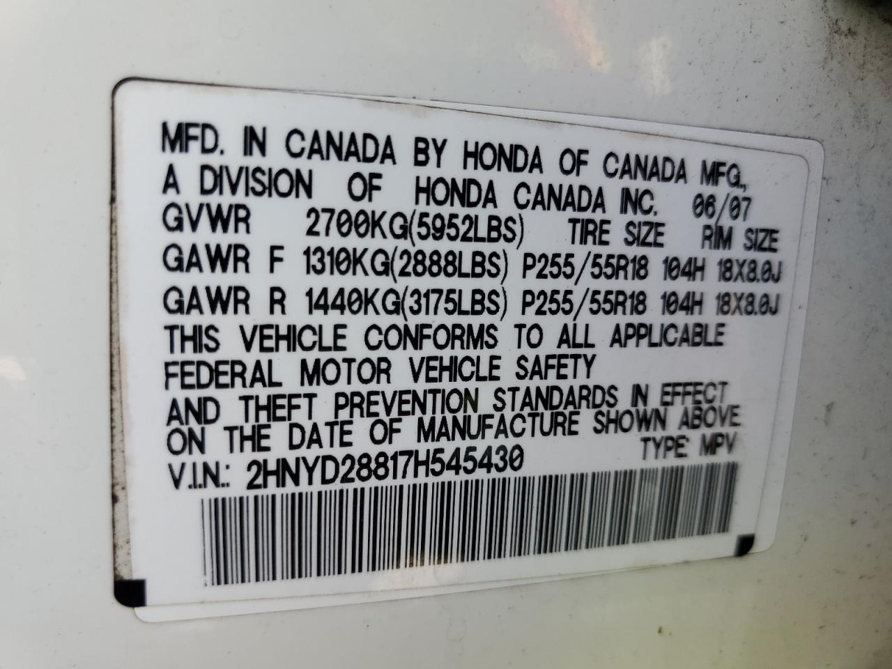 2HNYD28817H545430 2007 Acura Mdx Sport