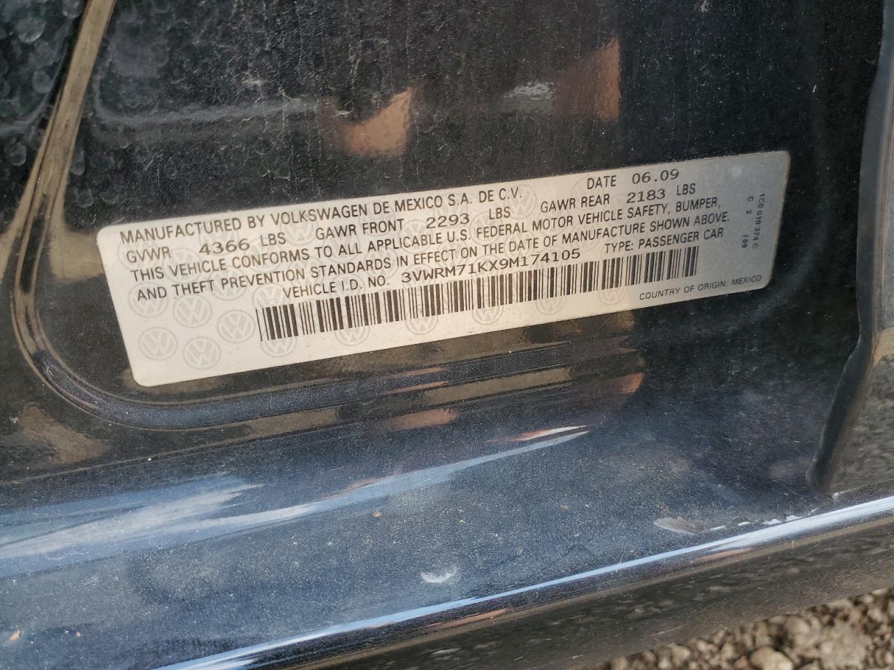 3VWRM71KX9M174105 2009 Volkswagen Jetta Se