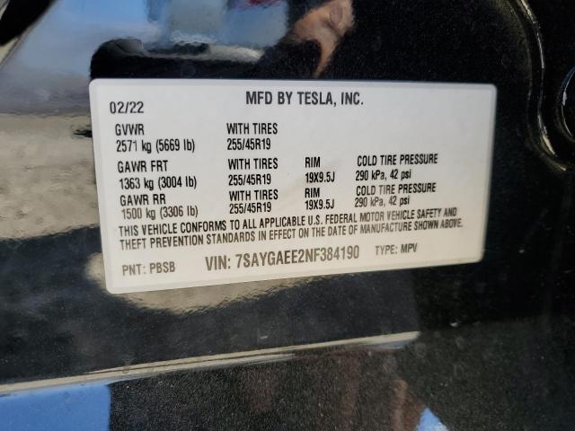 2022 TESLA MODEL Y - 7SAYGAEE2NF384190