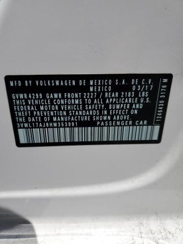 2017 Volkswagen Jetta Sel VIN: 3VWL17AJ8HM353991 Lot: 61463844
