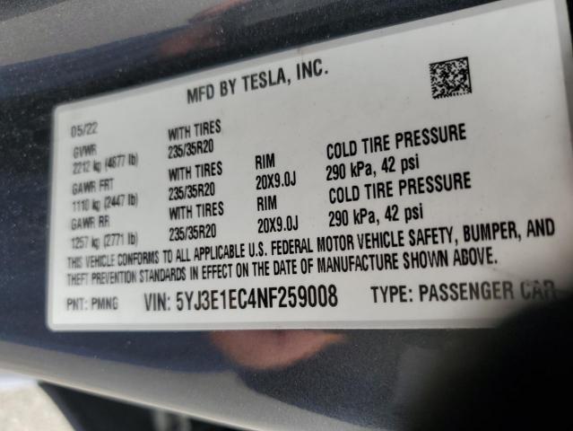 2022 Tesla Model 3 VIN: 5YJ3E1EC4NF259008 Lot: 62514944