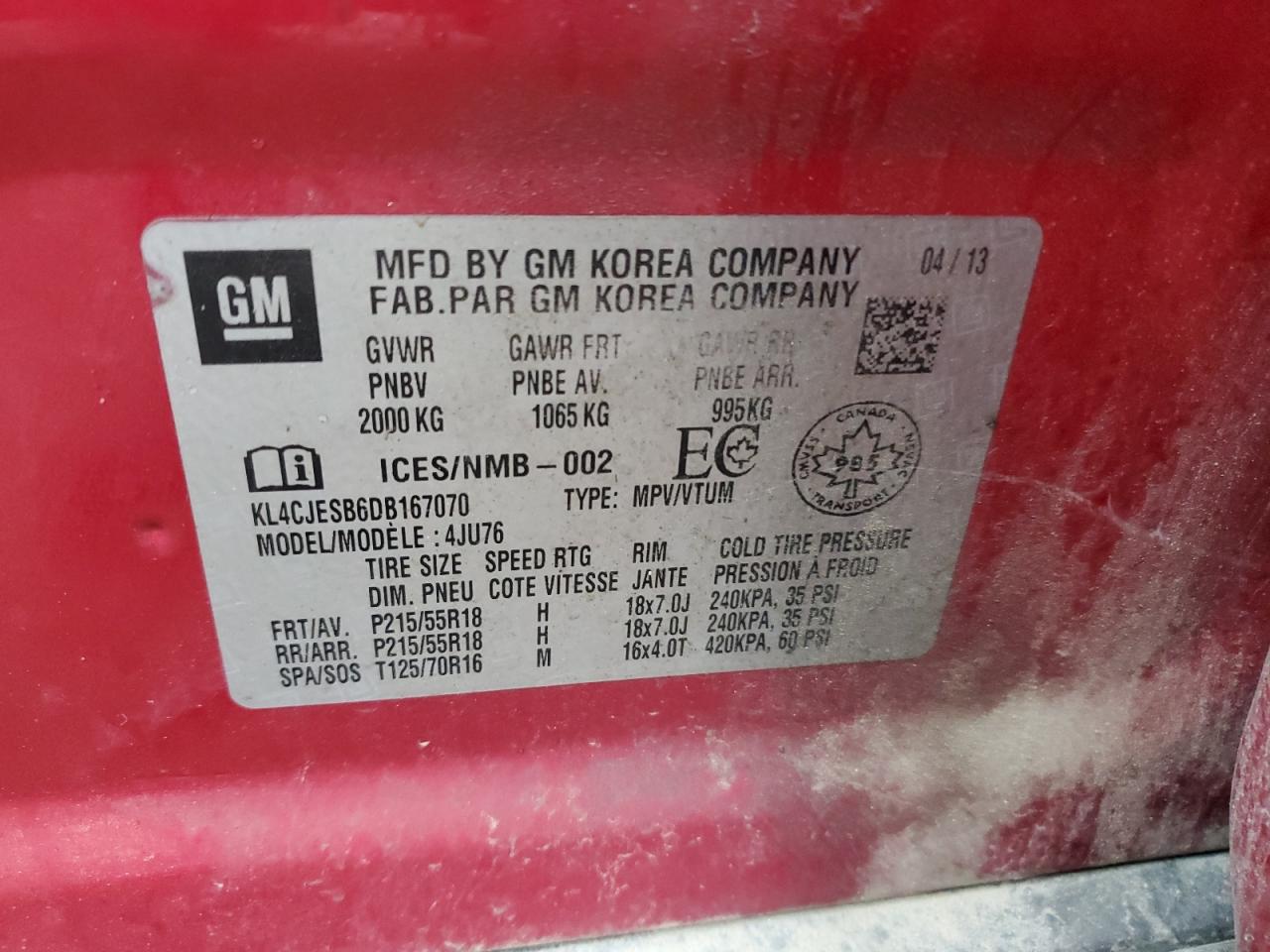 KL4CJESB6DB167070 2013 Buick Encore