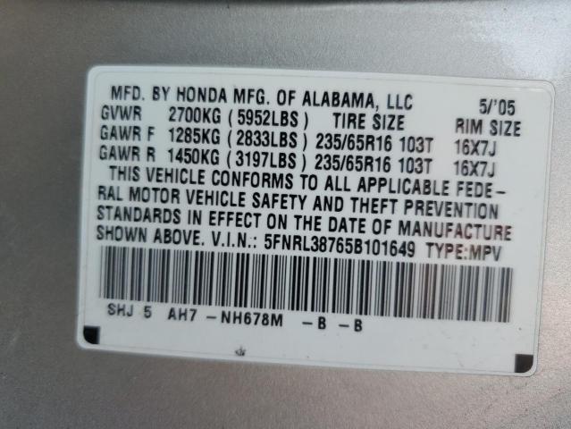 2005 Honda Odyssey Exl VIN: 5FNRL38765B101649 Lot: 62961684