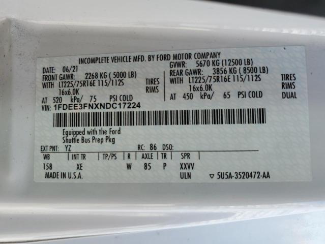 2022 Ford Econoline E350 Super Duty Cutaway Van VIN: 1FDEE3FNXNDC17224 Lot: 61215854