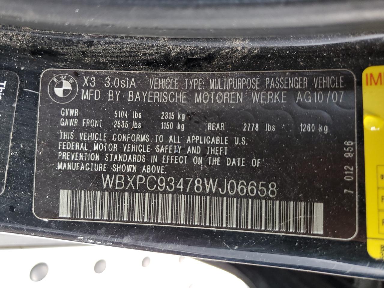 WBXPC93478WJ06658 2008 BMW X3 3.0Si