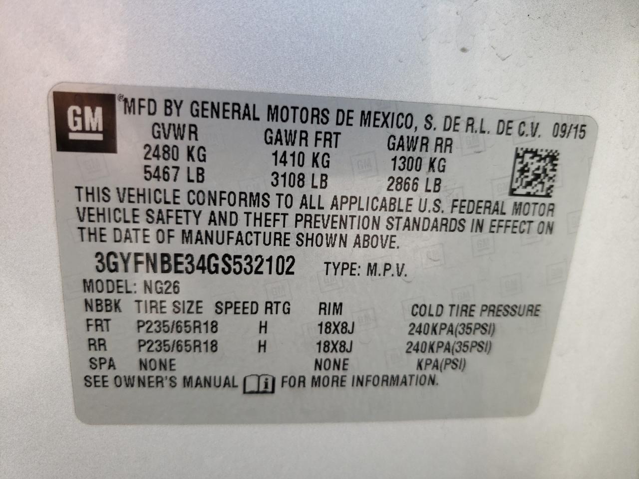 3GYFNBE34GS532102 2016 Cadillac Srx Luxury Collection