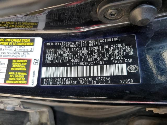 VIN 4T1B11HK3KU273152 2019 Toyota Camry, L no.12