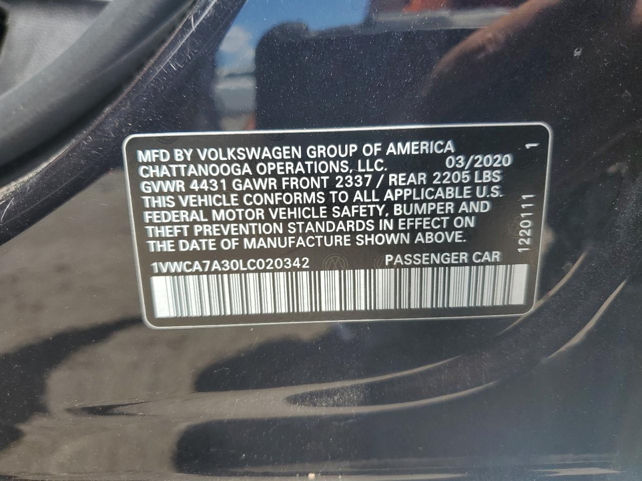 1VWCA7A30LC020342 2020 Volkswagen Passat Sel