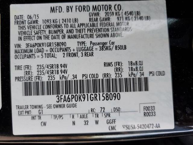 VIN 3FA6P0K91GR158090 2016 Ford Fusion, Titanium no.13