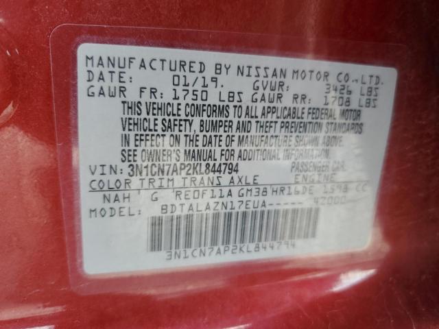 2019 NISSAN VERSA S - 3N1CN7AP2KL844794