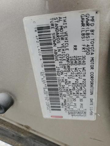 2000 Lexus Rx 300 VIN: JT6GF10U9Y0053627 Lot: 62765954