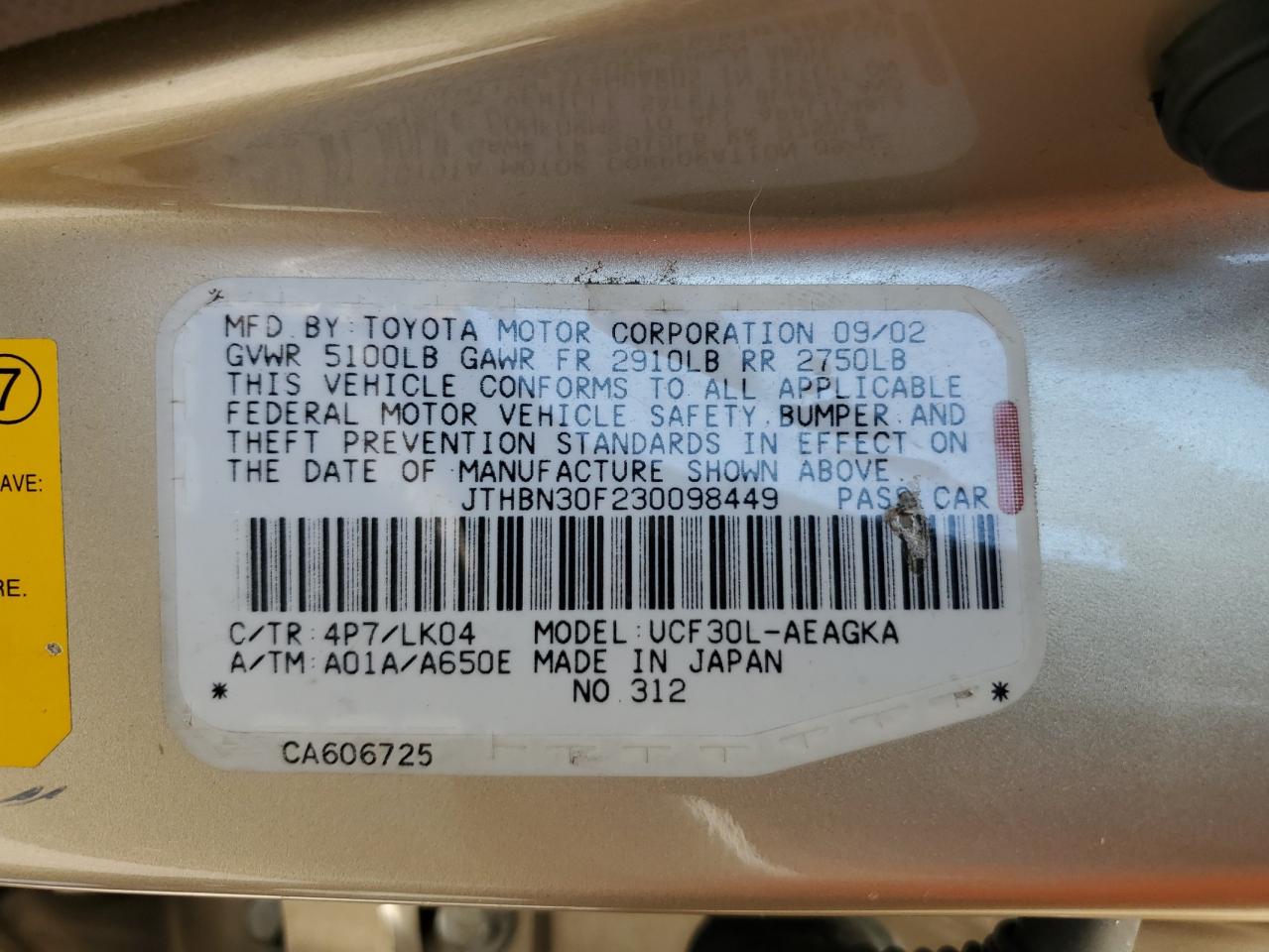 JTHBN30F230098449 2003 Lexus Ls 430