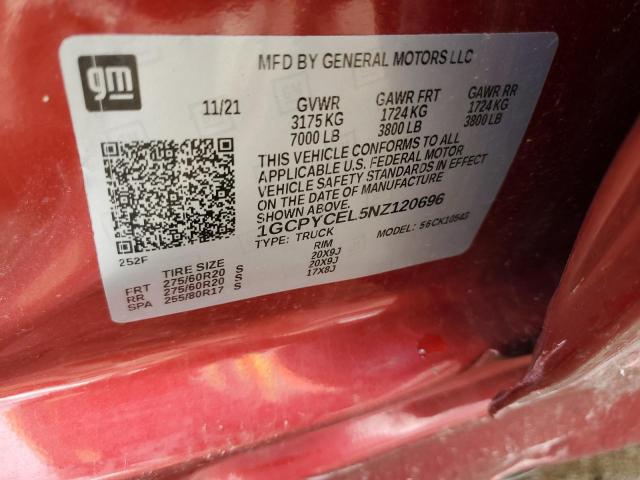 2022 CHEVROLET SILVER1500 1GCPYCEL5NZ120696