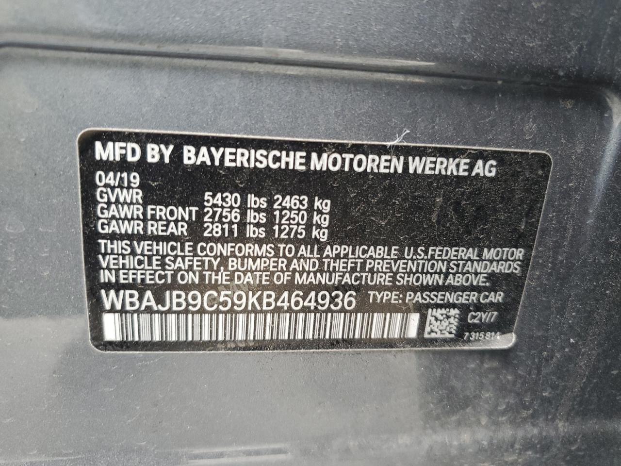 WBAJB9C59KB464936 2019 BMW M550Xi