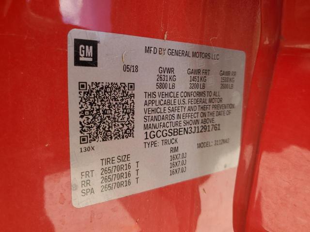 2018 CHEVROLET COLORADO - 1GCGSBEN3J1291761