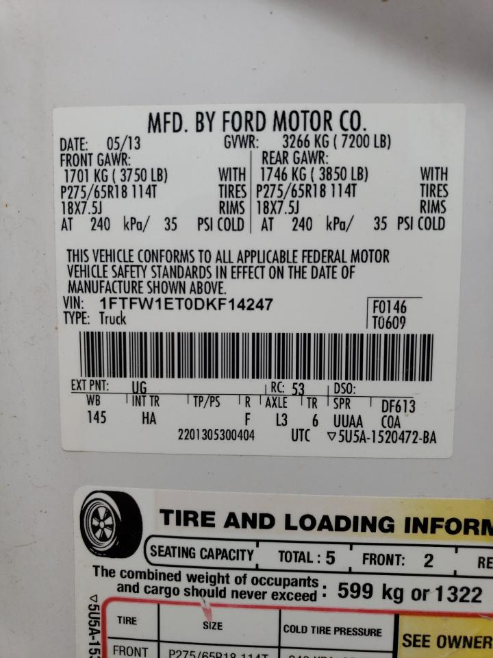 1FTFW1ET0DKF14247 2013 Ford F150 Supercrew