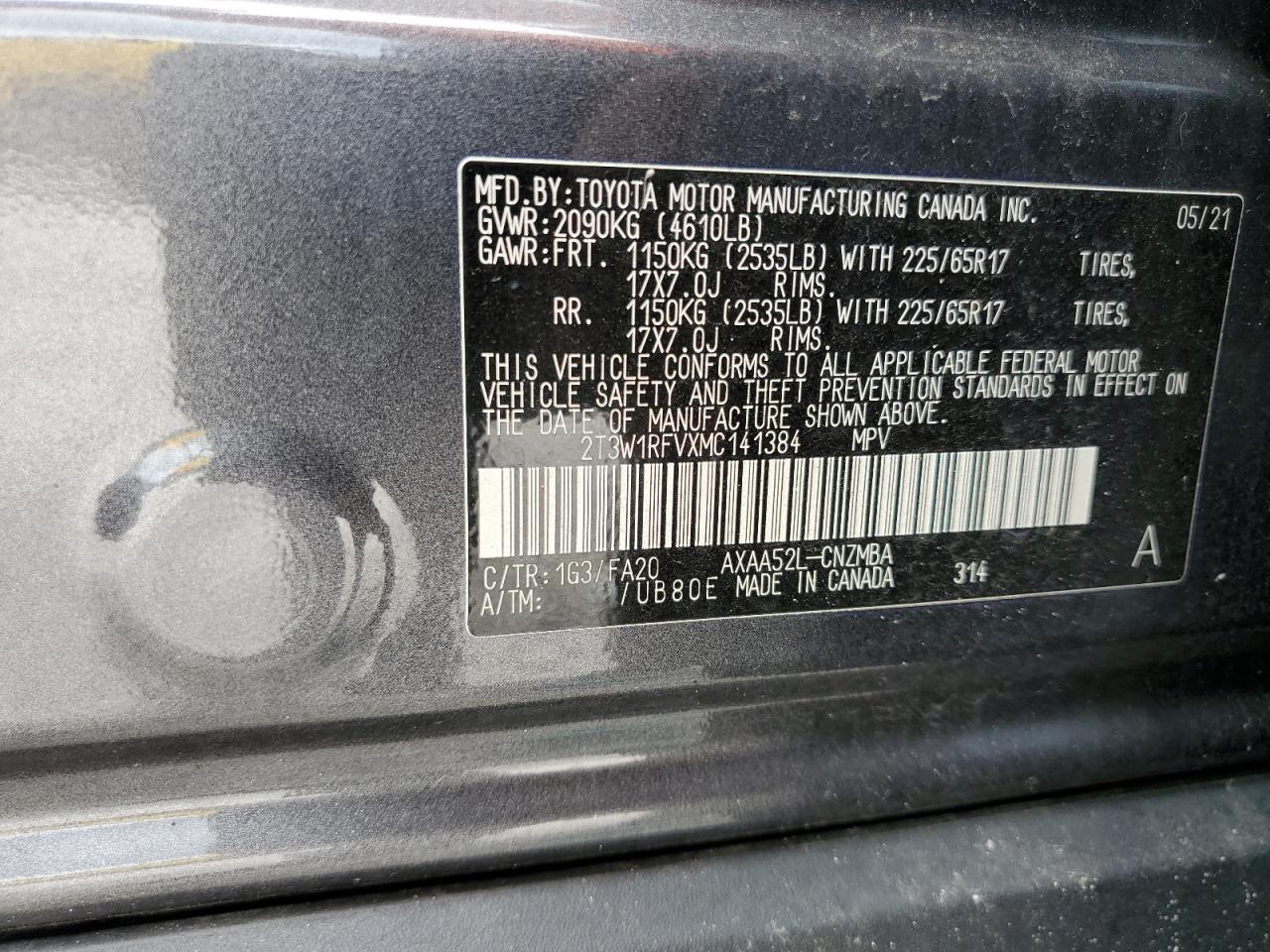 2T3W1RFVXMC141384 2021 Toyota Rav4 Xle