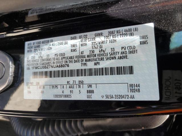 2022 Ford Escape Se VIN: 1FMCU0BZ7NUA68076 Lot: 60445424