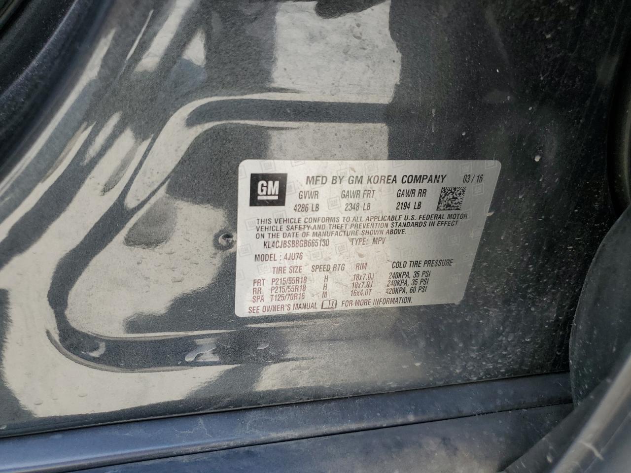 KL4CJBSB8GB665130 2016 Buick Encore Convenience