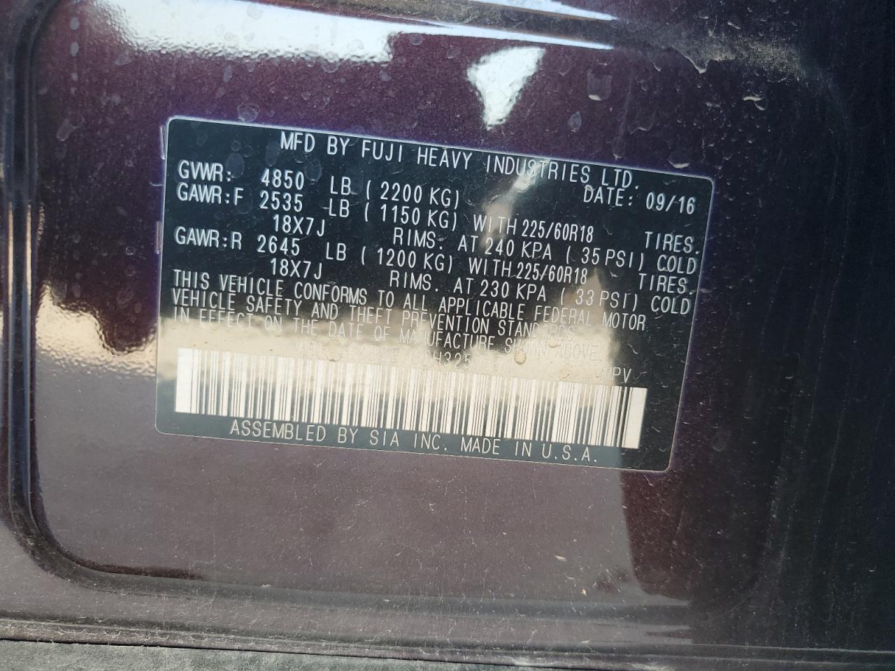 4S4BSETC8H3257371 2017 Subaru Outback Touring