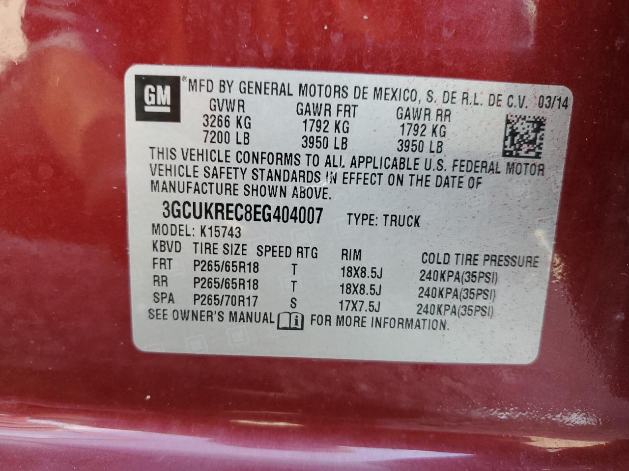 2014 Chevrolet Silverado K1500 Lt vin: 3GCUKREC8EG404007