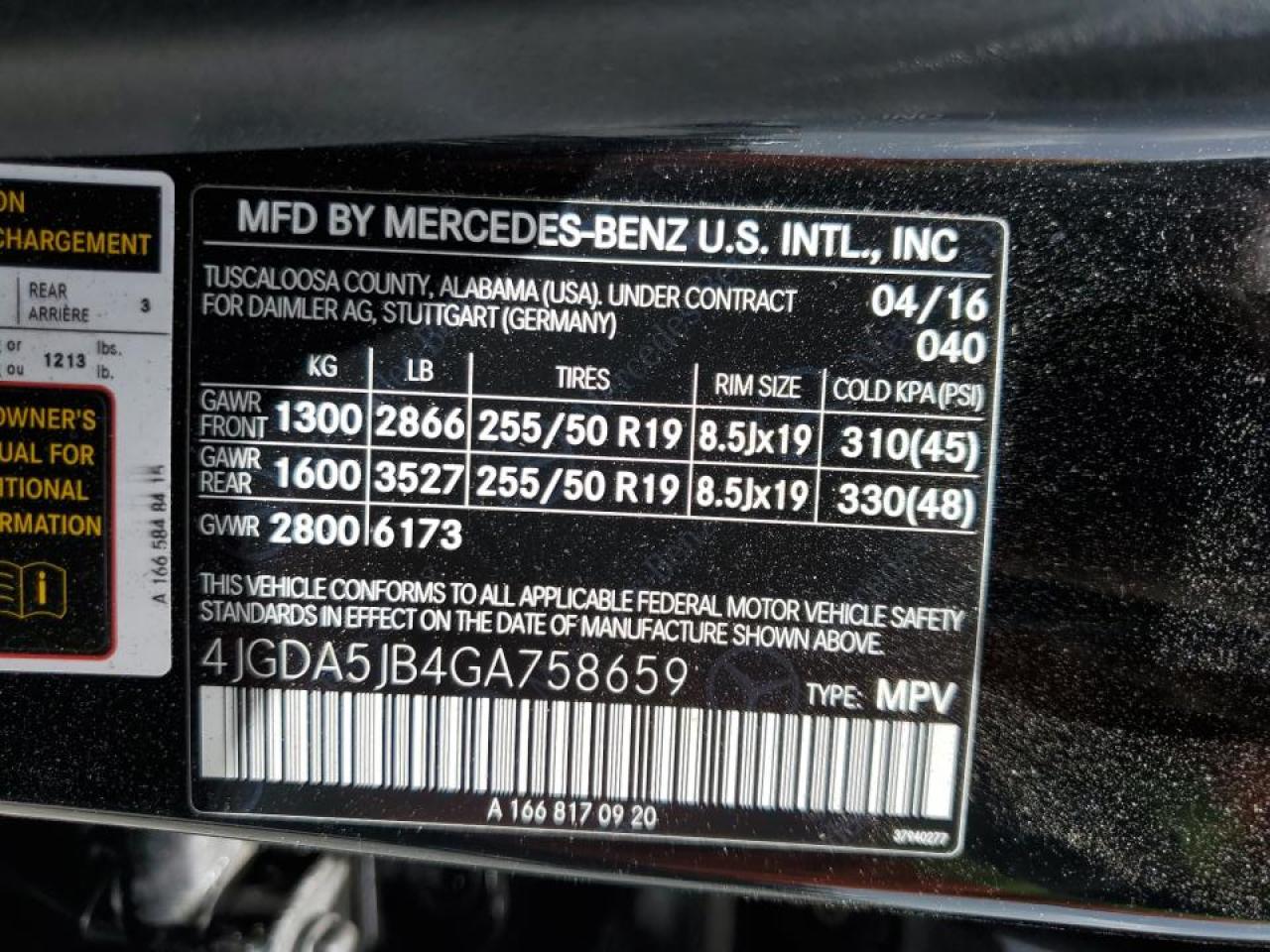 4JGDA5JB4GA758659 2016 Mercedes-Benz Gle 350