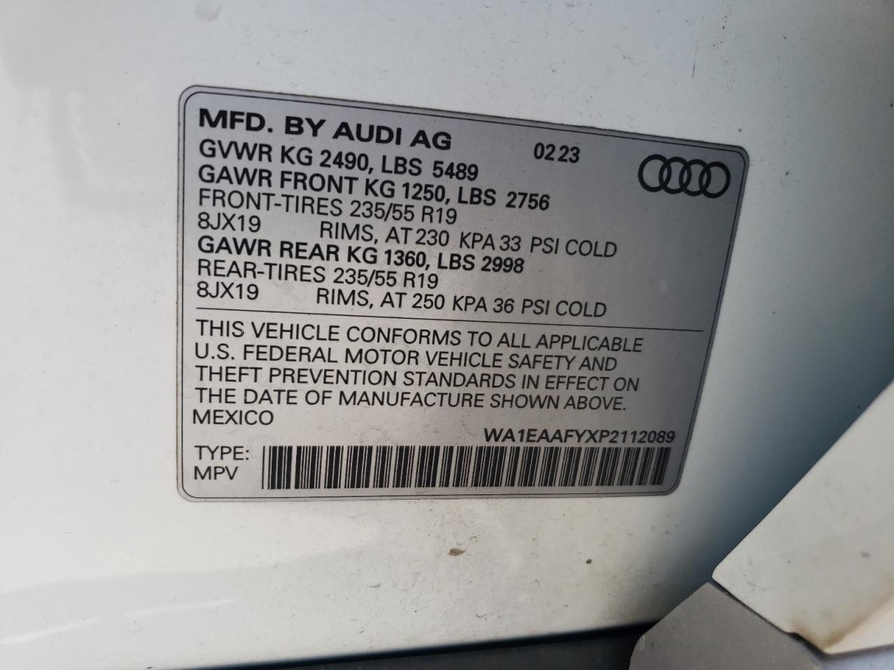 WA1EAAFYXP2112089 2023 Audi Q5 Premium Plus 45
