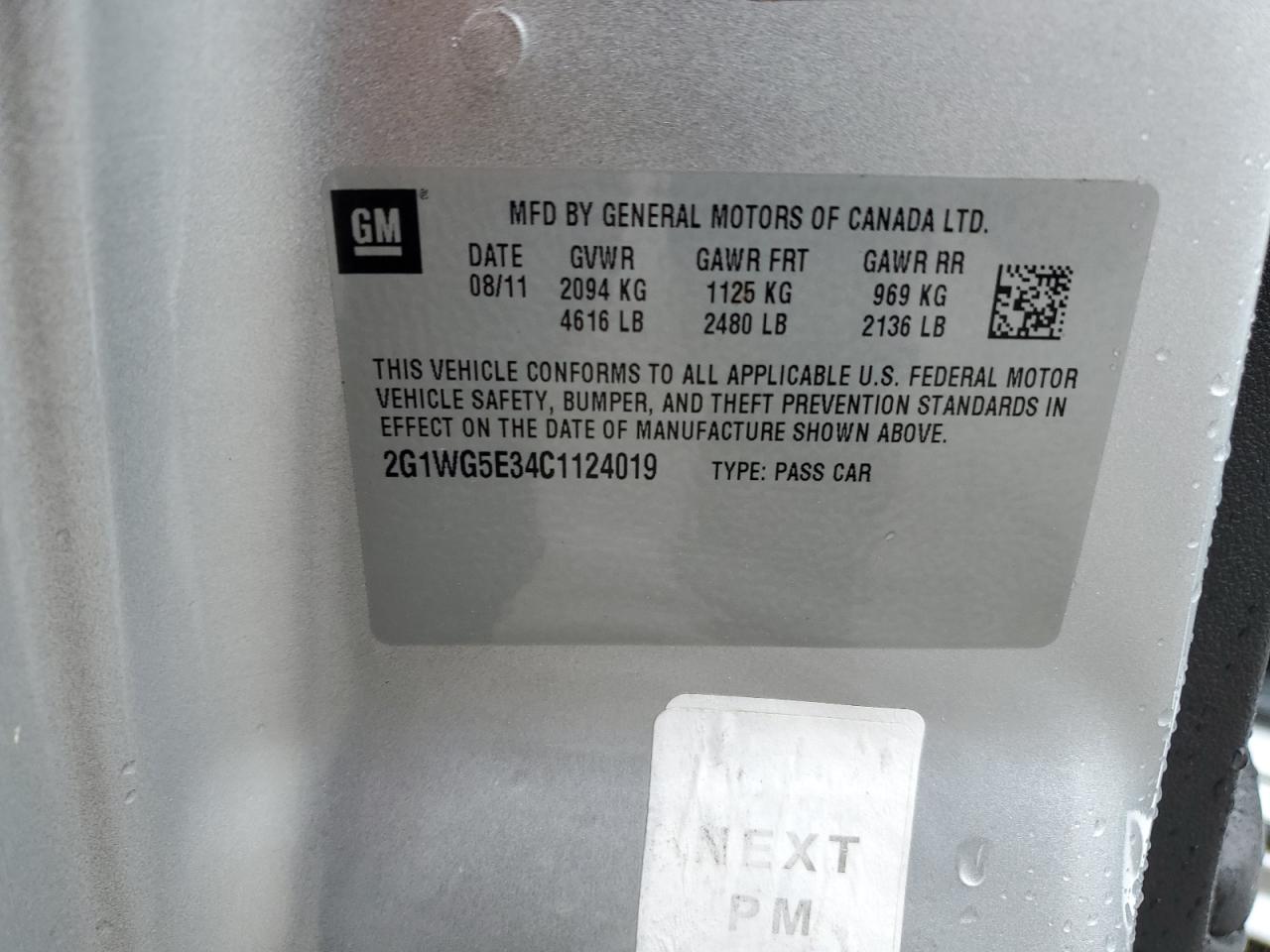 2G1WG5E34C1124019 2012 Chevrolet Impala Lt