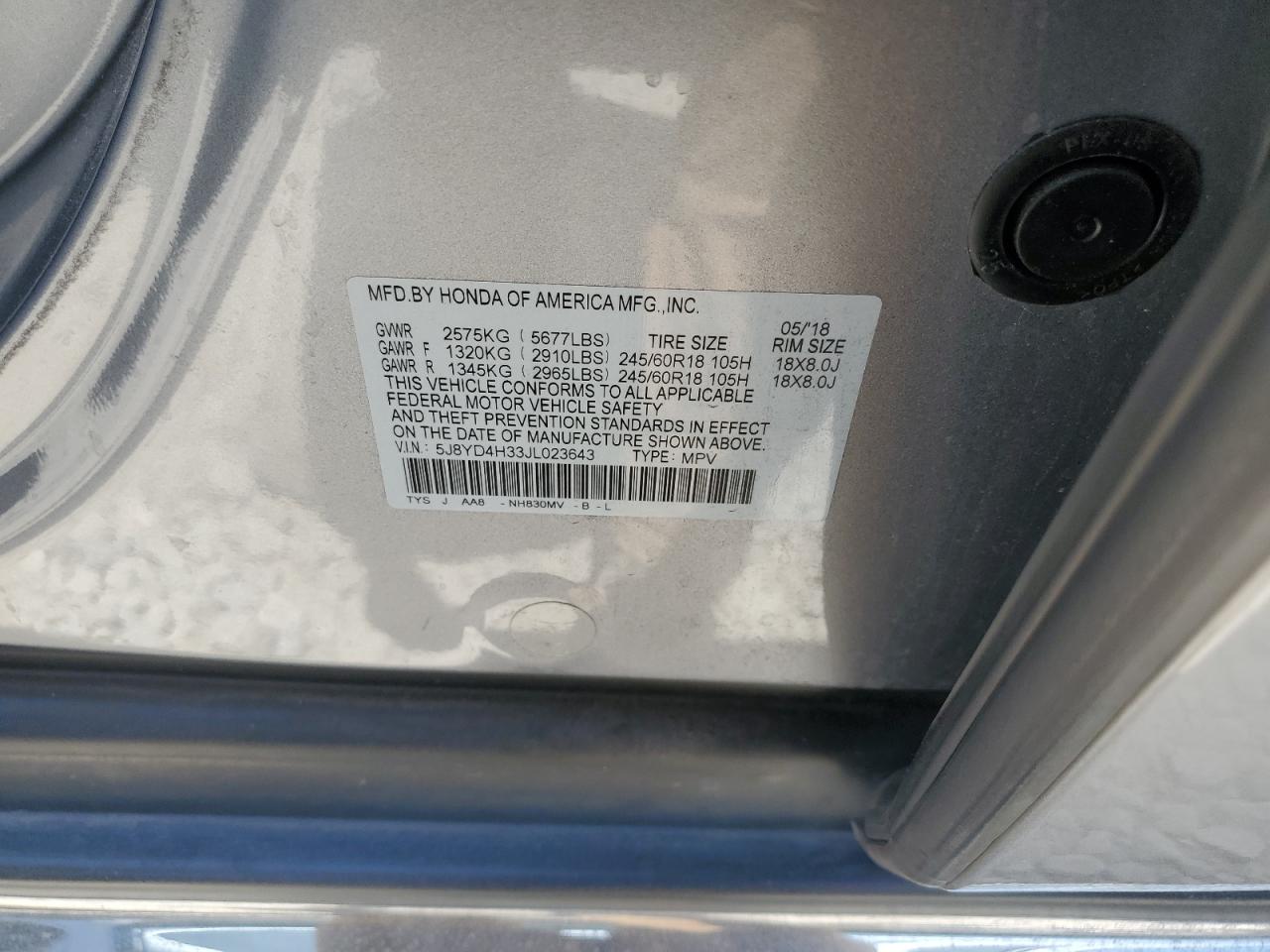 5J8YD4H33JL023643 2018 Acura Mdx