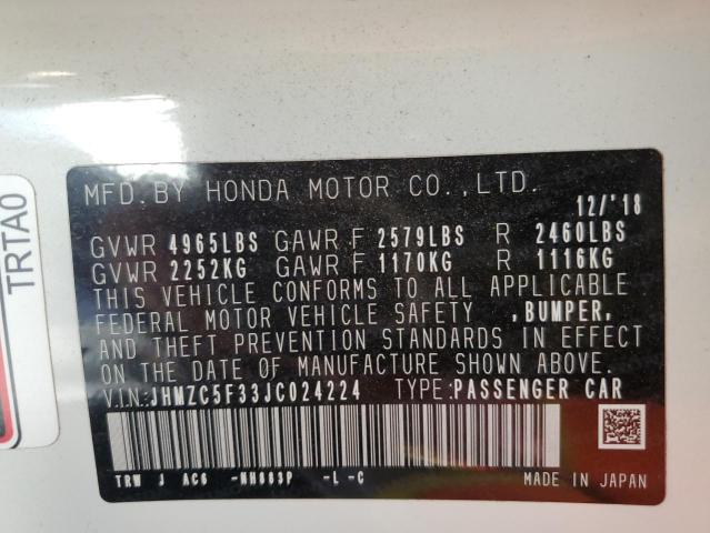 2018 Honda Clarity Touring VIN: JHMZC5F33JC024224 Lot: 61959874