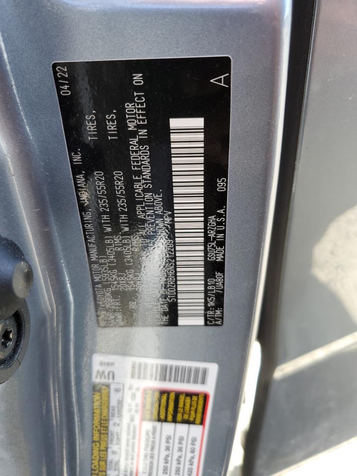 5TDDZRBH6NS212209 2022 Toyota Highlander Limited