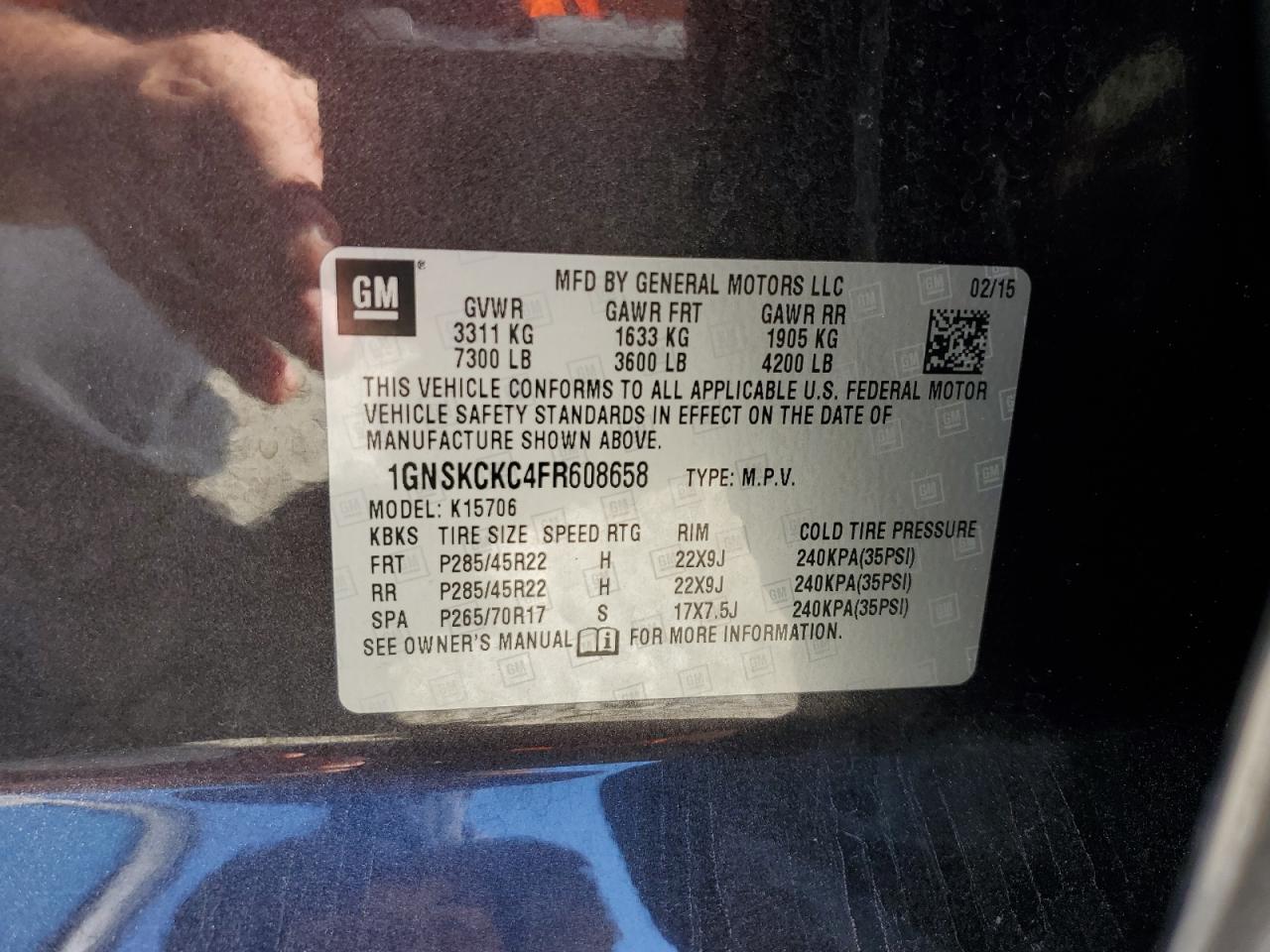 1GNSKCKC4FR608658 2015 Chevrolet Tahoe K1500 Ltz