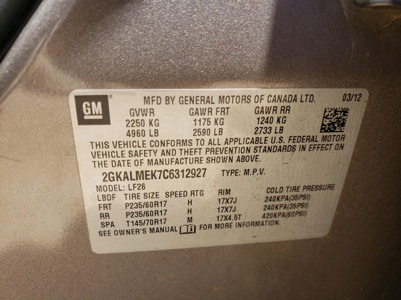 2GKALMEK7C6312927 2012 GMC Terrain Sle