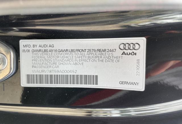 2009 Audi S5 Quattro VIN: WAURV78T59A000452 Lot: 63823594