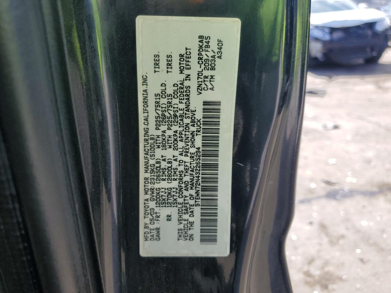 5TEWN72N43Z265294 2003 Toyota Tacoma Xtracab