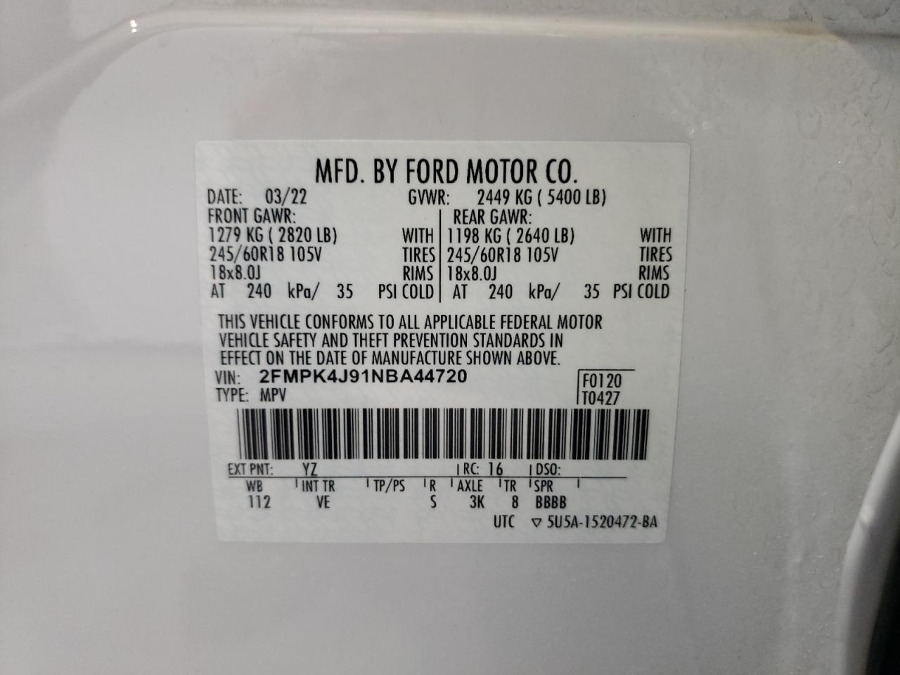 2FMPK4J91NBA44720 2022 Ford Edge Sel