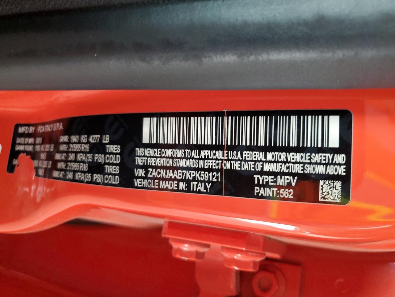 ZACNJAAB7KPK59121 2019 Jeep Renegade Sport