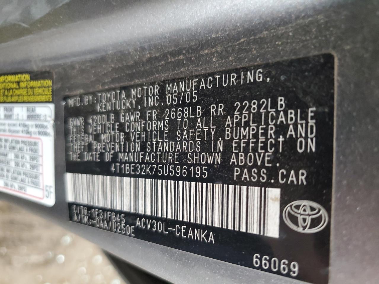 4T1BE32K75U596195 2005 Toyota Camry Le