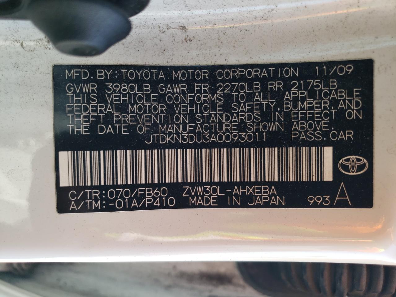 JTDKN3DU3A0093011 2010 Toyota Prius