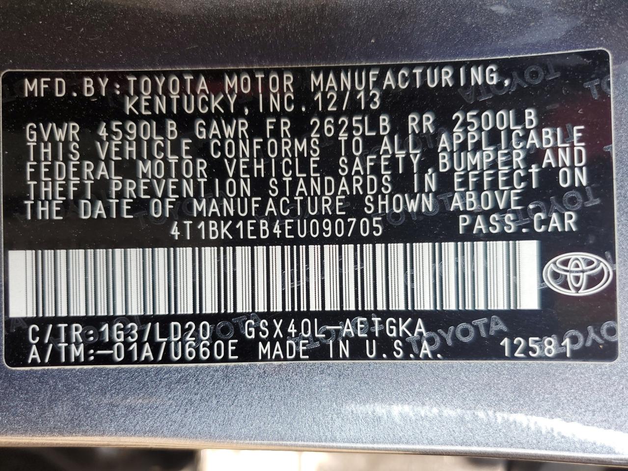 4T1BK1EB4EU090705 2014 Toyota Avalon Base